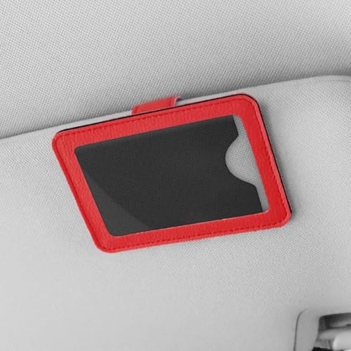 Car Sun Visor Magnetic Card Holder Featuring Photo ID Clip for Temporary Parking Number Plate and Vehicle Compatibility (red)