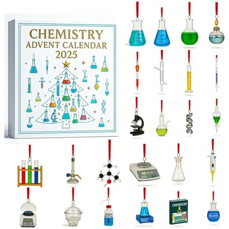 24 Tage Wissenschaft Adventskalender 2025, 2D Acryl Chemie Decroration, 24 Tage Experimente Chemie Decroration Set, Pädagogische Geschenke für Lehrer, Studenten, Forscher