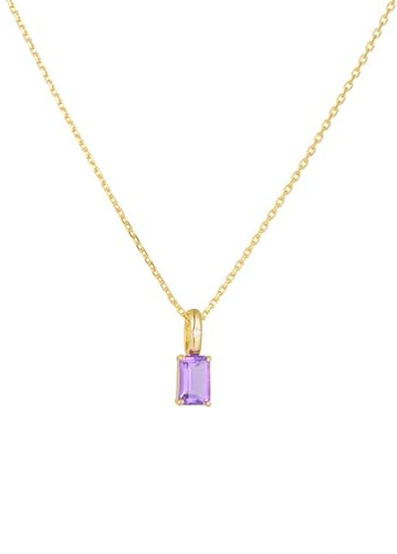 Mesnt Goldkette 750Er Gold, Damen 18 Karat Gelbgold Eleganter Rechteck-Amethyst-Anhänger-Halskette, Länge 40+5cm