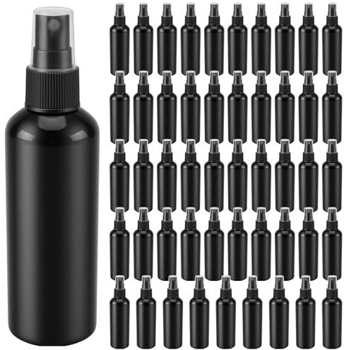 CHEUNGR 50PCS 100ml Spray Bottles, Empty Fine Mist Plastic Mini Travel Bottle with Clear Caps, Refillable Black Atomiser Spray Bottle for Perfume Water Cosmetic