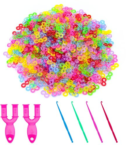 Desenda 600 PCS Rubber Band S Clips with Tools, Colorful Loom Band Hooks | Colorful Loom Band Kit, Lightweight, Easy to Connect, for DIY Weaving, Bracelets, Necklaces, Keychains