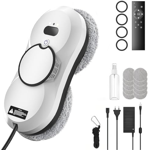 Trelomix Robot Laveur de Vitre avec Pulvérisation Automatique et Détection des Bords, Robot Lave Vitre 5600Pa, 3 Modes de Nettoyage, Robot Nettoyeur Vitre avec Télécommande et 10 Chiffons Microfibres