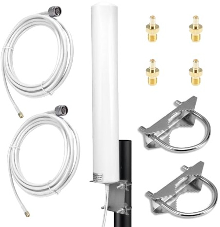 5G 4G LTE Antenne Outdoor 12dBi, MIMO Rundstrahl SMA TS9 inkl. 2x5m Kabel | CRC9-Adapter für alle Modems - Absolut wasserfestes Gehäuse - 698-3800MHz Breitband für extreme Signal-Reichweite über 10km