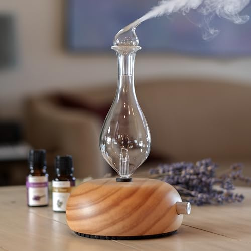 ArOmis Premium Glas Ätherische Öle Vernebler - Wasserloser Diffusor für Aromatherapie - Handgefertigter Öl-Diffusor, Holzsockel, Kein Kunststoff, Keine Hitze, Keine Batterie, Keine LEDs - Orbis Lux