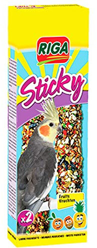 Riga - Sticky mit Früchten für Großsittiche - Gebackene Sticks - Mischung aus Körnern, Getreide und Früchten, darunter Apfel und Rosine - Schachtel mit 2 Sticky Sticks, 140 g (1er Pack)