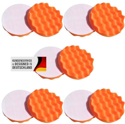Polierschwämme Polierpads Polierzubehör 180 mm oder 150 mm Gewaffelt oder Glatt - Kletthaftend & In Verschiedenen Härtegraden Für Die Poliermaschine 10er-Set Orange (Medium, 180 mm gewaffelt)