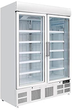 Polar Refrigeration G-Series 1.1kW Upright Double Door Display Freezer 920 Litre, White, -22°C to -18°C, 2022(H)x1370(W)x720(D)mm, 10 Shelves, Self Closing Lockable Doors, Energy Rating F | GH507