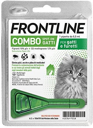 FRONTLINE Combo, 1 Pipetta, Antiparassitario per Gatti, Gattini e Furetti di Lunga Durata, Protegge da Pulci, Zecche, Uova, Larve e Anche la Casa, Antipulci In Confezione da 1 Pipetta da 0.5 ml