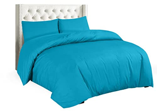 Sapphire Collection Plain Duvet Cover With Pillow Cases Non Iron Percale Quilt Cover Bedding Bedroom Set (Double, Teal)