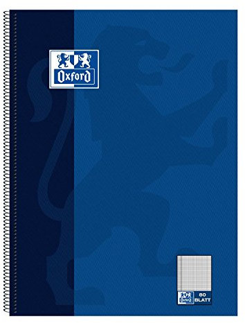 Oxford 100050358 Collegeblock, A4+, kariert/Rand, 80 Blatt, 90 g/m²Optik Paper, 20er-Pack, dunkelblau