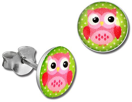 Teenie-Weenie Ohrringe 8mm Kinder 925 Silber Ohrstecker Eule rosa grün SDO85135 Silber Ohrstecker