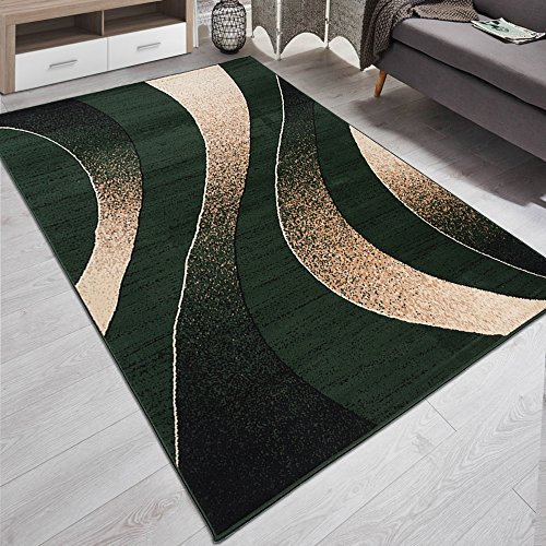 Carpeto Designer Teppich mit Modern Wellen Meliert in Grün Dunkelgrün- ÖKO TEX (250 x 350 cm)