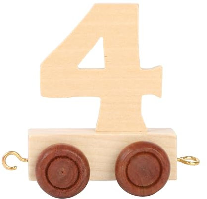 Small Foot 10556 Zahlenzug 4 aus Natürlichem Holz mit Vier Kleinen Rädern sowie Verbindungsmöglichkeit mit Anderen Zahlenzügen