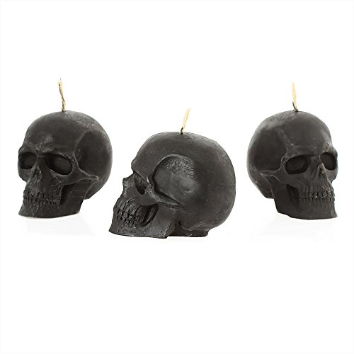 NKlaus Tropfkerzen für Kerzen Bienenwachs, Schwarz 3x Kerzenset, 3 Stück | Totenkopf; Skull; Durchmesser: 7,5 cm; Höhe: 6,3 cm; Breite: 5,7 cm; Gewicht: 130g; 130gr