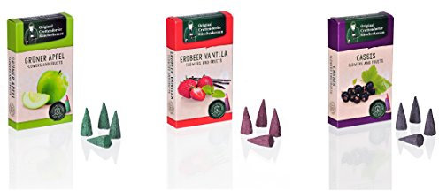 Crottendorfer Räucherkerzen Flower & Fruits - Duft: Grüner Apfel + Erdbeer-Vanilla + Cassis - Größe: M - 3x24 Stück - Made in Germany
