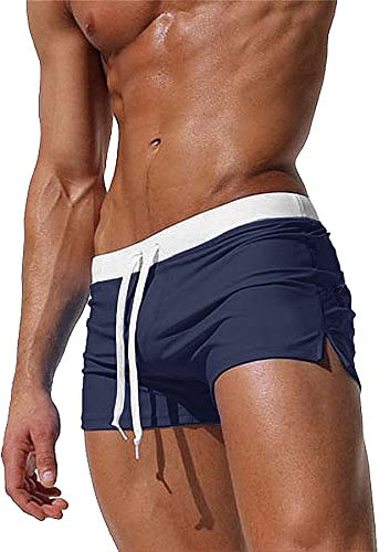 TMEOG Bañador Hombre Corto, Pantalon Corto Deporte Traje de Baño Shorts Deportivos Bañador Natacion Surf Playa Calções de Banho Homem con Bolsillo de Cremallera(Azul Oscuro,L)