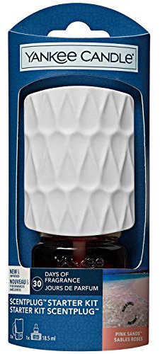 Yankee Candle ScentPlug Starter Kit | Pink Sands Plug In Air Freshener | Up to 30 Days of Fragrance | White Organic Pattern | UK 3 pin plug