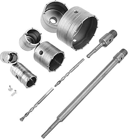 10 Stück Bohrkronen Set,Hohl-Bohrkrone Dosenbohrer,TCT-Kernbohrset,Lochbohrer-Set, 10-teiliges SDS Mauerbohrer, 35/40/50/65/82/110 mm und Schaftverlängerung, SDS Plus Lochsäge, Legierungsbohrer