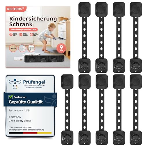 REDTRON Cerraduras de Seguridad para Niños, 9Pcs Bloqueo de Seguridad con Adhesivo de 3M, Cerraduras a Prueba de Bebé para Gabinetes, Cajones, Neveras(Negro, No se necesita usar taladros)