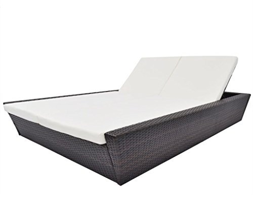 Ksodgun Outdoor-Lounge-Bett mit Polster Sitzpolster Sonneninsel Gartenliege Tagesbett Poly Rattan Braun