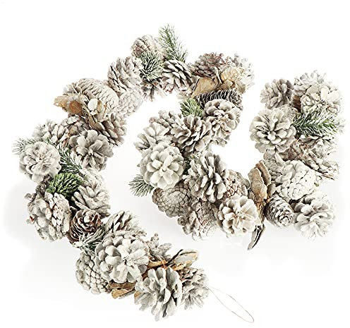 com-four® Weihnachtsgirlande, 120 cm Lange weiße Adventsgirlande mit Glitzer, Wiederverwendbare Girlande zur weihnachtlichen Dekoration