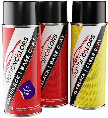 MOTIONCOLORS Purple Pearl LX0 für Nissan Autolack Sprühdosen Set Grundlack Basislack Klarlack Spraydose 400ml