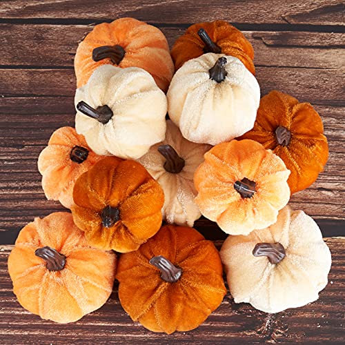 Diahom Pumpkin Decor - 12 zucche artificiali in finto velluto espanso, decorazione per autunno, casa, fattoria, raccolto, Ringraziamento decorativo