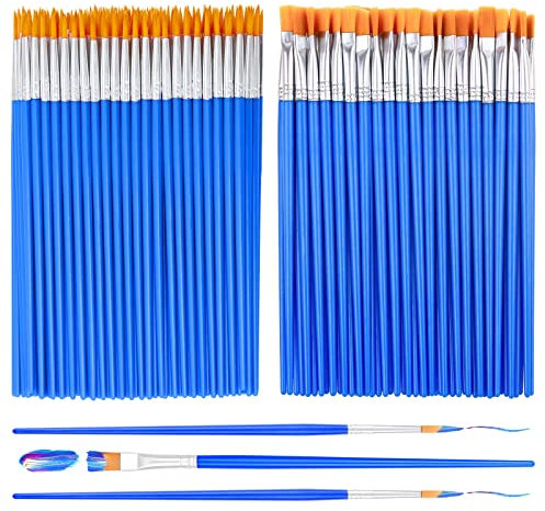 anezus Small Paint Brushes Bulk, 100 Pcs Paint Brushes for Kids Acrylic Paint Brushes Set with Flat and Round Pointed Paint Brushes Craft Paint Brushes for Classroom Watercolor Canvas Face Painting