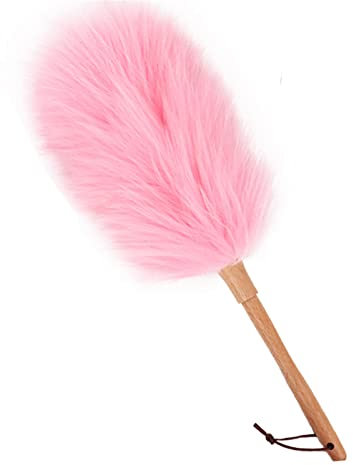 SWECOMZE Lammfell-Staubwedel, Mikrofaser Staubwedel, Staubwedel mit ergonomischem Holzgriff, für die häusliche und professionelle Reinigung, Möbelreinigung (Rosa,M: 51cm)