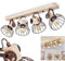 Deckenleuchte Orny, Deckenlampe im Vintage-Design aus Holz/Metall in Natur/Rostfarben m. Schirmen in Gitter-Optik und Holzbalken, Textilkabeln u. verstellbaren Strahlern, 4 x E27, ohne Leuchtmittel