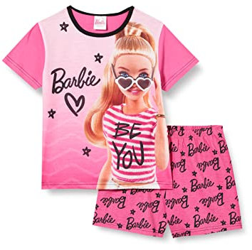 Barbie Pigiama corto da bambina, con bambola, per bambine dai 3 ai 10 anni, prodotto ufficiale, rosa, 7-8 Years