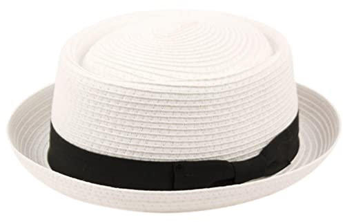 Herren Fancy Summer Stroh Pork Pie Derby Fedora Upturn Brim Hut, F1857weiß, L/XL