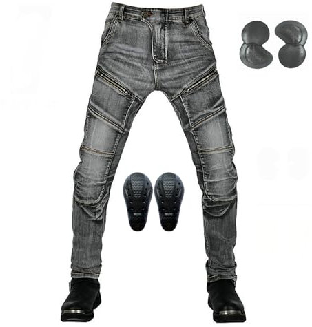 GEBIN Motorradhose Herren - Aramidfaser Motorradjeans mit Protektoren, Geeignet für Winter und Sommer, Atmungsaktiv und Strapazierfähig (Schwarz,L)