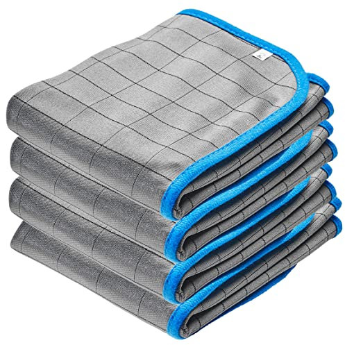 CARMODO 4X Premium Carbontücher – Microfaser Glastücher für Streifenfreie, Kristallklare Scheiben – Reinigungstuch mit 400 GSM – Carbon Microfaser Tücher für Autos, Microfasertuch Glas – 40x40 cm