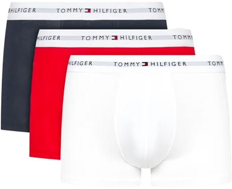 Tommy Hilfiger Calzoncillos bóxer Pack de 3 Hombre Trunks con Logotipo en la Cintura, Multicolor (Desert Sky/White/Primary Red), XXL