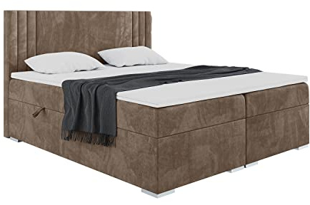 MEBLINI Boxspringbett mit Bettkasten - Gepolstert Doppelbett mit Matratze und Topper - Polsterbett mit Stauraum - Bett mit Kopfteil - Stauraumbett - MORANO - 180x200 - H3/Braun Samt