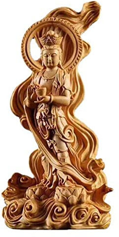 Heimdekoration Statue Ornamente Thuja Holz Quan Yin Statue Buddhistische Avalokiteshvara Kuan Yin Buddha Statue Modernes Zuhause Wohnzimmer Feng Shui Dekoration, Buchsbaum Statue (Farbe : Boxwood)