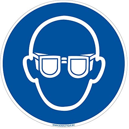 Signalétique.biz France – Sicherheitsaufkleber „Schutzbrille tragen“ – Ø 125 mm – Selbstklebendes Pflichtzeichen PSA