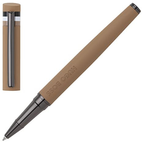 Hugo Boss Loop Iconic Tintenroller aus Messing und Gummi in der Farbe Camel, Länge: 14,6cm, Tintenfarbe: Schwarz, HSG3525X