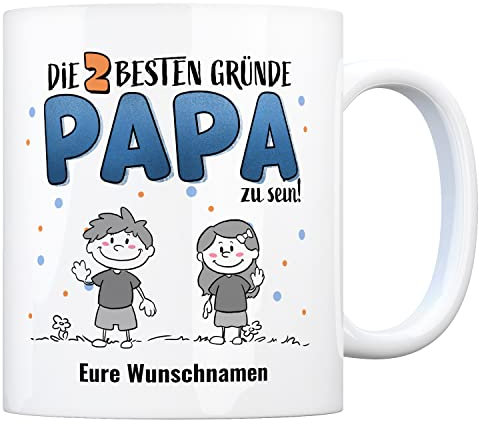 Die besten Gründe Papa zu sein Kaffeebecher - personalisiert mit euren Namen - Tasse für Papa zum Vatertag von 1-4 Kindern für Papi um Liebe zu zeigen von Sohn oder Tochter für Dad Kaffeetasse Kinder