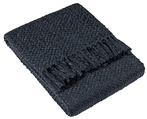 Furn Hoem Morni Woven Fringed Throw – Soft Textured Yarn Blend with Tasselled Trim (Dusk – 130 x 180 cm)