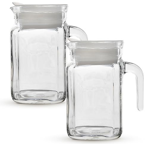 Amici Home Italienischer Iglu Quadra Glaskrug mit Deckel und Ausgießer | 2er Set | 500 ml | Wasserkrug aus klarem Glas für Kühlschrank | Karaffe für Eistee, Saft, Milch, kaltgebrühte und Mimosenbar