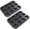 YOUNTHYE 2 Stück Mini Muffins Backform Mini Muffinblech 12er Edelstahl Schwarz Mini Muffinform Karbonstahl Mini Muffinbackformen Mini Muffinformen für Cupcakes, Brownies, Kuchen, Pudding 26 x 20cm