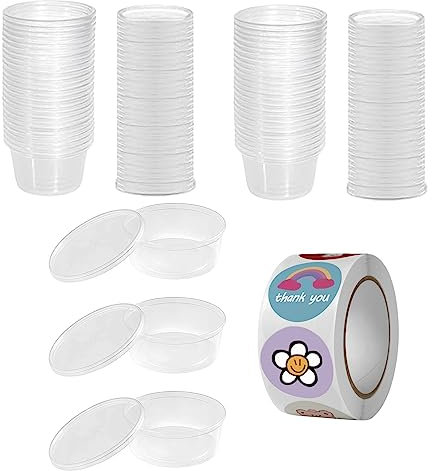 Yuaaoh Pots à Sauce en Plastique avec Couvercle 50 Pcs boîtes slime récipient ronds pour Alimentaire Condiments Bibelots Pilules Herbes und Perles et autres, 1 rouleau 500 d'autocollants