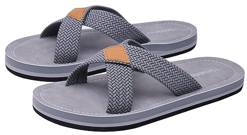 Harssidanzar Men's Cross Slide Sandals Slip on Comfortable Lightweight Summer Slipper Shoes For Indoor and Outdoor Quick-Dry KM229UK,Gray,Size 11