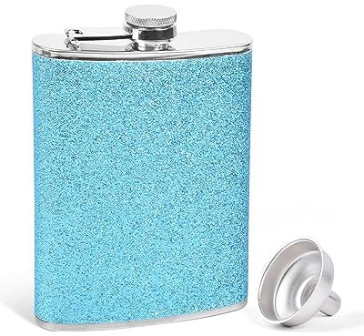 SPDYCESS Flasque à Paillettes Femme 8 Oz, Glitter Flacon Whisky en Acier Inoxydable avec Entonnoir, Bouteille à Liqueur Cadeau pour Escalade Pêche Camping - Bleu