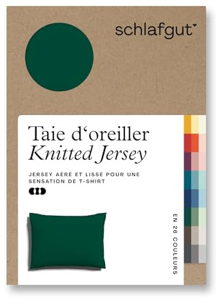 schlafgut Knitted Jersey Kissenbezug 60x80 cm Green Deep Uni weicher Premium Kopfkissenbezug einzeln, faltenfrei mit Elasthan
