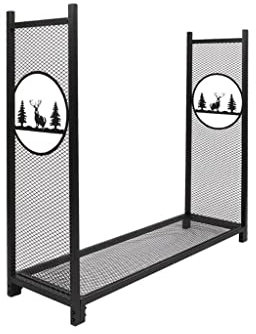 Einfach mit Netz, Eisen, schwarzer Bodenbelag, Kaminholzregal, Holz-Kaminholz-Aufbewahrungsteiler, Heimanwender (schwarz)