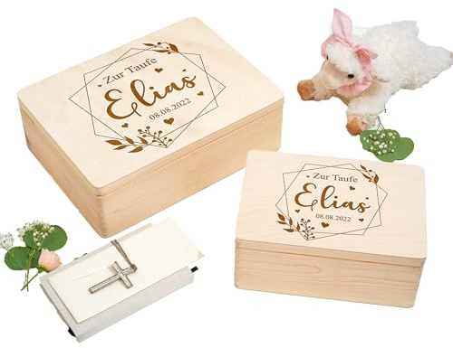 WaldWicht - Personalisierte Erinnerungskiste Erinnerungsbox aus Holz als Geschenk zur Taufe Taufgeschenk Patenkind Babygeschenk zur Geburt Holzkiste für Taufkerze oder Taufkleid Box Kiste aus Holz