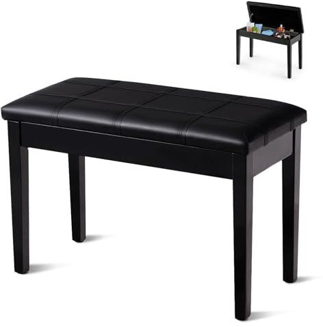 OFFICEJOY Klavierbank, Massivholz-Tastaturbank mit Ablagefach, exquisites Bein und dickem Kissen, klassischer, eleganter Klavierhocker, Duettsitz für Zuhause, 35,6 cm T x 74,1 cm B x 49,5 cm H